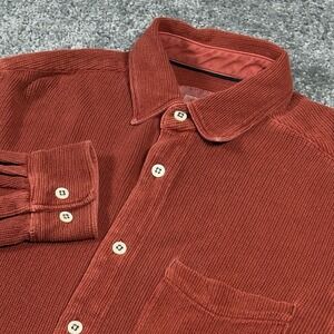 32 Bar Blues Button Up Shirt Men's M Brick Red Long Sleeve Heavy Corduroy Waffle